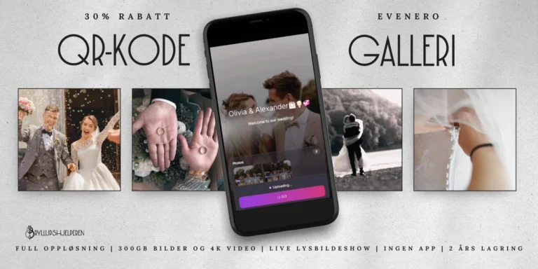 Bannerannonse for qr-kode bryllupsgalleri hos Evenero