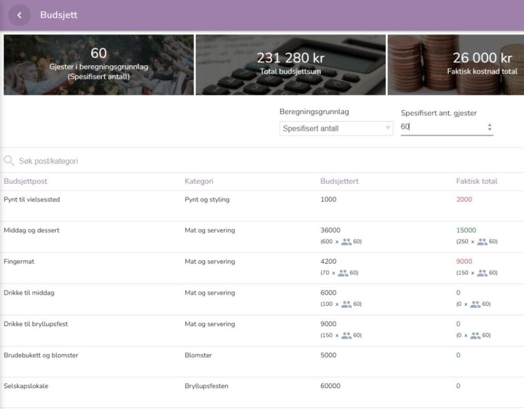 Digital planlegger budsjett